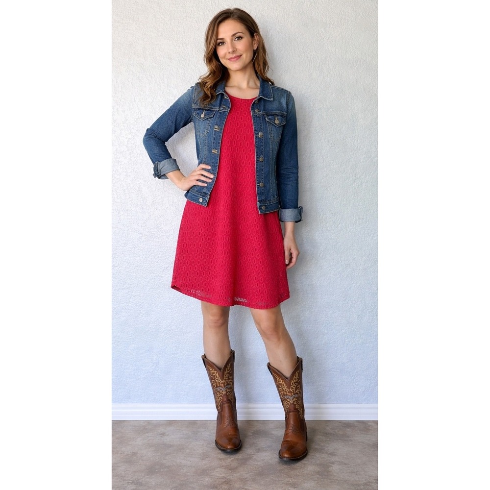 Rock 47 by Wrangler Pink Eyelet Lace Sleeveless Shift Dress Medium Cowgirl Rodeo